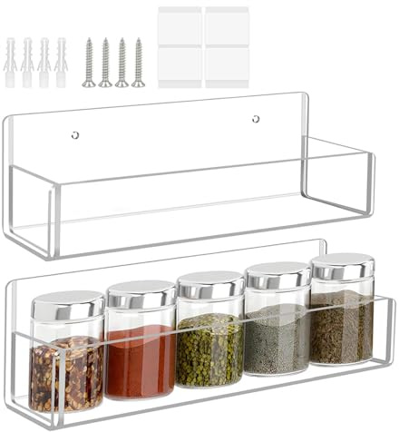 Yplkm Estante De Pared Para Especias, Estante para Condimentos, 2 Estantes Transparentes De Acrílico Organizador Para Cocina Despensa Apartamento Puerta De Armario