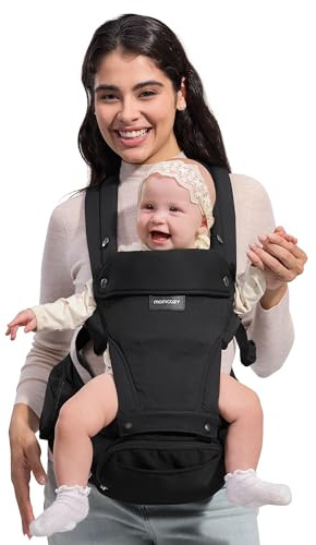 Momcozy Baby Carrier with Hip Seat for 5-36 Months/3.2-15kg, Black | 2-In-1 Forward-Facing, 6-Way Positions, Hip-Healthy M-Shape, X-Shaped Support, One-Person Wear, Fits Waist Up To 120cm