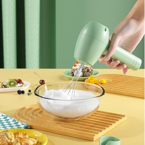 1pcs Electric Egg Beater, Rechargeable Hand Mixer Electric Whisk With Upright Stand, Hand Mixer For Baking Egg Cream Food Beater(light green)