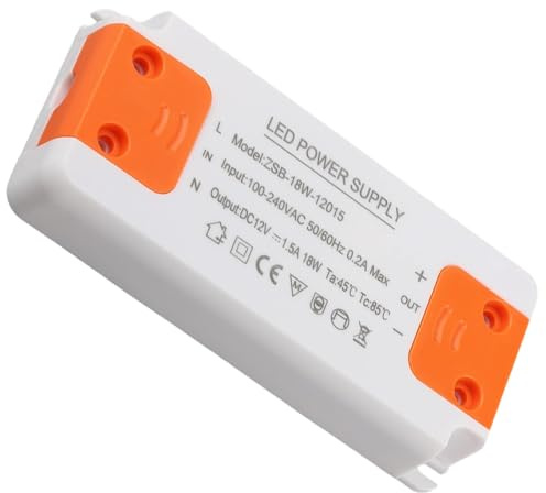 Transformateur LED 220v 18W, Transformateur Driver, Adaptateur de Transfo 12V Constante Ultra-Mince pour GU5.3 / MR16 / Cabint Lights/Light Strip/Spots