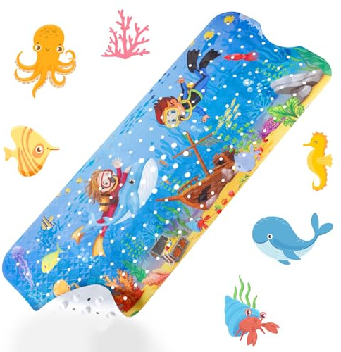 CIRULLI Tapis de Bain antidérapant pour Enfant 100 x 40 cm – Motif Marin Tapis de Douche antidérapant avec 200 ventouses, sans BPA, Résistant à la moisissure et Lavable en Machine