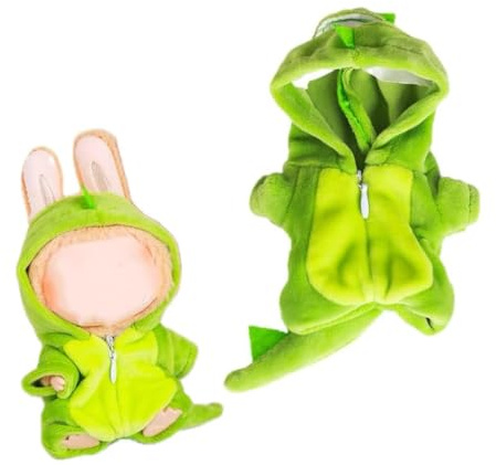AEIXYA Grüner Dinosaurier-Overall Kompatibel mit Labubu – Sammlermodell-Bekleidung, einteiliges Outfit mit Kapuze für 15 cm Designerfigur, Zubehör für Erwachsenensammlung, 1 Stück