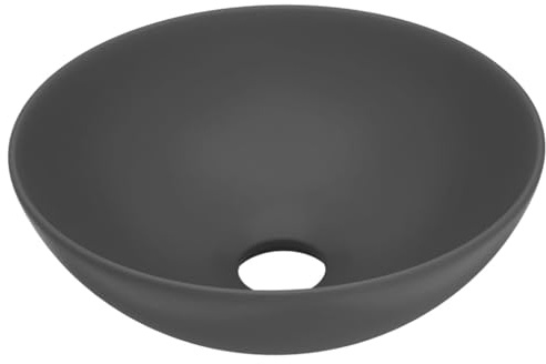 Vasque à Poser, Lavabo à Poser en Céramique Lave Main Salle de Bain Céramique Gris foncé Rond