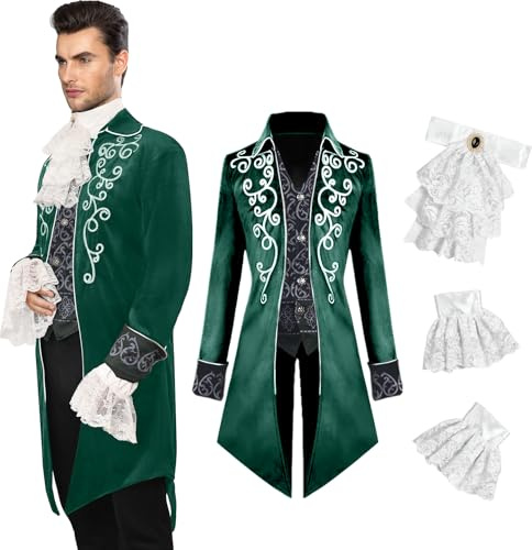 YQVGFBY Costume médiéval pour homme : veste steampunk, queue-de-morue gothique, queue-de-morue victorienne pour homme, Halloween pirate vampire cosplay