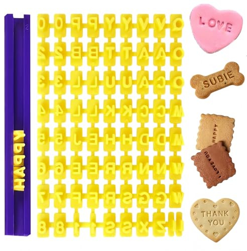 SamHeng Alphabet Number Cookie Stamps, 72 Pcs Fondant Letter Moulds | Plastic, DIY Decorating Tools, for Biscuit Bread Cake Clay, for Birthday Christmas Valentine's Day