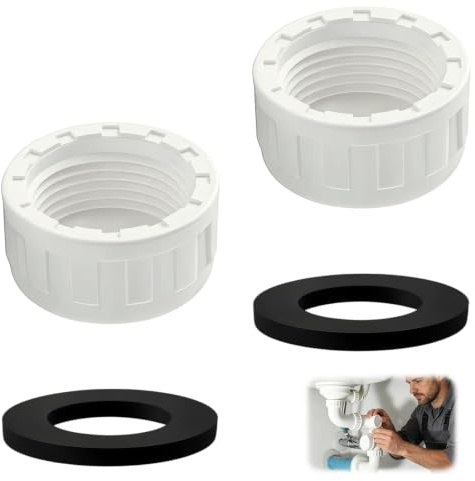 2pcs 32mm Sink Waste Pipe Blanking Cap Universal Blanking Cap Female Thread Pipe Fitting Cap White Blanking Plug with Sealing Washer Leak-Proof Drain Plug Plumbing Fitting for Washing Machine