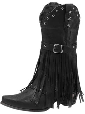 LPATEBCVU Damer vintage etniska västerländska cowboystövlar | Nitar 5 cm blockklack stövlar tofs fransar stövlar lady gladiator skor