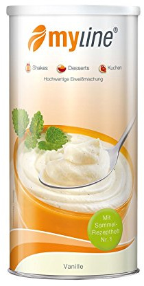 myline Protein Vanille – hochwertiges Proteinpulver mit L-Carnitin für Shakes und zum Zubereiten von Kuchen und Süßspeisen