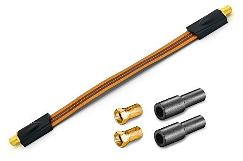 ARLI Fensterdurchführung Ultra Slim – Flachkabel + 2x F-Stecker + 2 Gummitüllen TV SAT DVB-S2 DVB-T2 für Fenster Türen Wohnwagen Camping