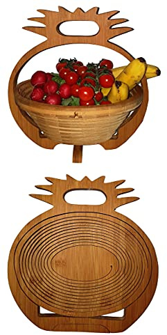 Faltkorb Ananas Bamboo, wunderschöner Klappkorb 30 x 30 cm Faltkorb Holzkorb Korb Schale