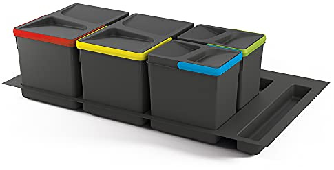 Emuca - Poubelles pour tiroir, compartiments de recyclage avec base à couper, Kit de bacs hauteur 216mm avec base 90cm