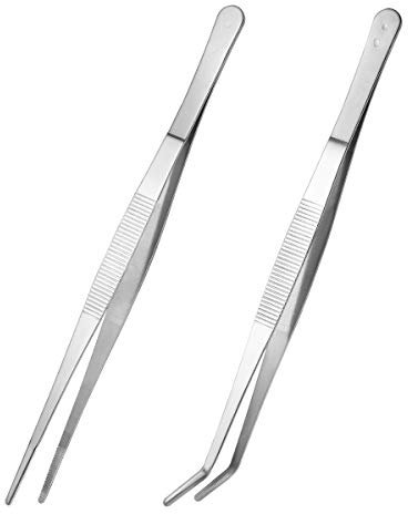 VORCOOL 2 stücke Edelstahl Gerade und Gebogene Zangen Pinzetten Fütterungszangen für Reptil Schlangen Lizards Spider