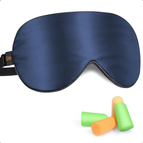 Gritin Sömnmask, Ögonmask, Ljusblockerande Lätt och Bekväm av 100% Naturlig Silke Sovmask, Sleep Mask med Justerbart Rem och Öronproppar Lämplig för Män och Kvinnor.