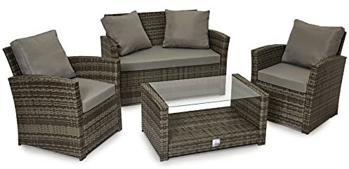 SVITA Roma Polyrattan Lounge Rattan Garten Möbel Set mit Sofa und Sessel Gartenlounge Essgruppe mit Tisch Braun