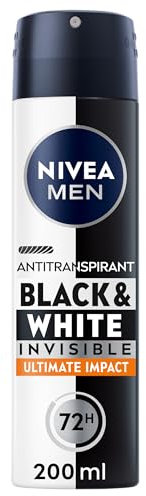 NIVEA MEN Déodorant Spray Black & White Ultimate Impact (1 x 200 ml), déodorant homme anti-traces blanches et jaunes, anti-transpirant anti odeur & humidité, protection efficace 72 h, sans alcool