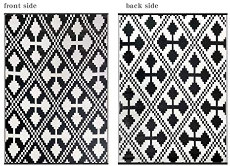 LEDSA MART Indoor/Outdoor Reversible Plastic Rug | Perfect for Patio, Decking, Terrace, Balcony, Hall, Kitchen, Garden, Picnic | UV, Stain And Water Resistant | (Black & white, 150x210cm)