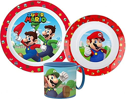 Palleon Porslinsset för barn med tallrikar, frukostskål och kopp | Porslinsset för pojkar och flickor (Super Mario)