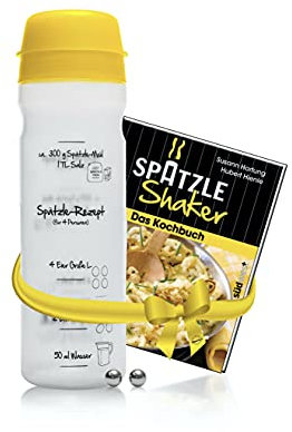 Einsteiger-Set zum Spätzle selber machen mit Spätzle-Shaker (875 ml gelb) 4 Portionen & Rezeptbuch (8. Auflage, Verlag Südwest) Alternative zur Spätzlereibe, Spätzlepresse, Spätzlesieb, Spätzlehobel