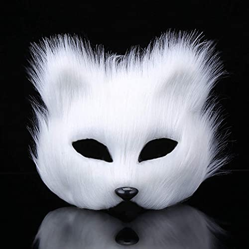 Demi-Masque Renard Masque de Mascarade et Cosplay Masque de Déguisement pour Adultes Renard Masque en Plastique avec Fausses Fourrures Masque à Demi Visage pour Femmes et Hommes