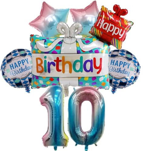 DIWULI Geburtstags Ballon Set 10 Jahre Blau Regenbogen Deko