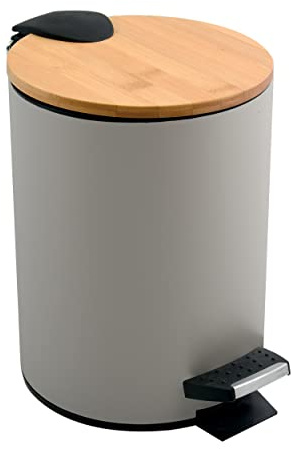 Spirella SP2304 Adonis badskräp (5 l, rostfritt stål, bambu, med automatisk sänkning och inre hink, mjuk stängning), grå färg, plast, mullvad