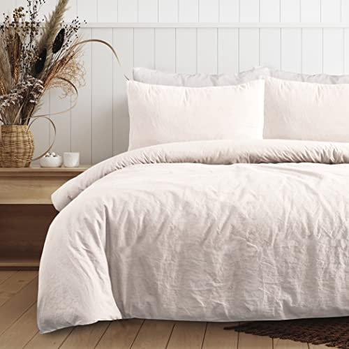 Sleepdown 100% Pure Cotton Plain Dye Natural Duvet Cover Quilt Pillow Cases Bedding Set Soft Easy Care - King (230cm x 200cm)