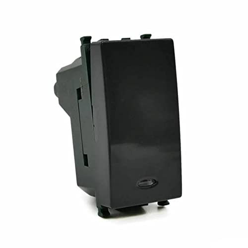 Vetrineinrete® Interruttore bipolare con spia luminosa compatibile con vimar plana pulsante luce 16ax 250vac (Nero)