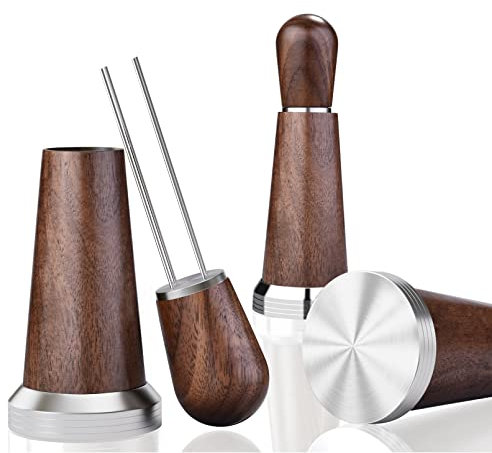 ICARERFAMILY 2 in 1 Espresso Coffee Stirrer and Espresso Coffee Tamper,304 Stainless Steel 0.6mm Stirrer and 51mm Tamper,WDT Tool Wood Walnut Handle,Distributor Coffee Set for Espresso Distribution