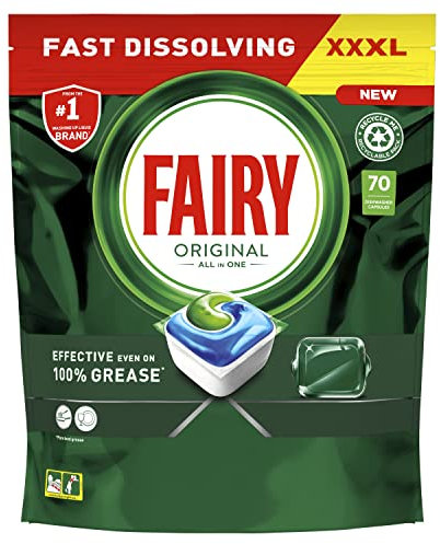 Fairy Original All In One Dishwasher Tablets, Regular, 70 Tablets, Effective Even On Dried-On Grease