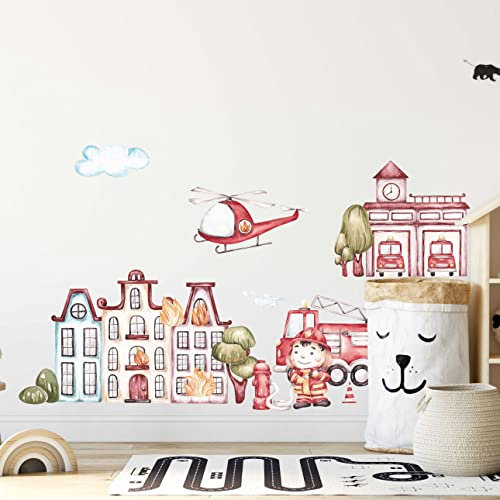 WANDKIND Feuerwehr V395 Wandtattoo Kinderzimmer | handgezeichnet | AUFKLEBER Kindergarten | Wandsticker Babyzimmer Feuerwehrauto Feuerwehrmann (40 x 40 cm)