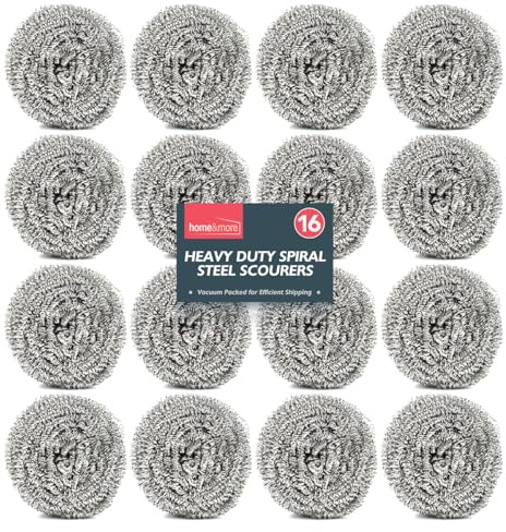 SOL 16pk Heavy Duty Spiral Steel Scourers, 6cm Metal Scourer Durable, Rust-Resistant, Reusable Cleaning Pads, Tough on Grease & Grime, Perfect for Cleaning Pots, Pans, Grills, Ovens & Tough Stains