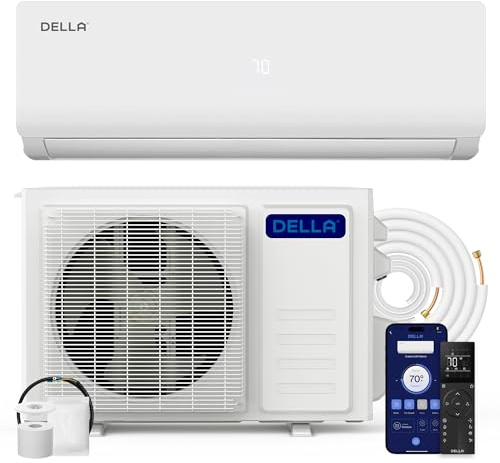 DELLA Vario Series 24000 BTU Mini Split AC, 2 Ton 21 SEER2, funziona con Alexa e Wifi, sistema inverter senza condotto, raffredda fino a 1500 mq, pompa di calore pre-caricata e kit di installazione da