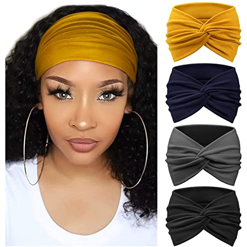DRESHOW 4 Piezas Diadema Para Mujer Turbante Bohemia Elástico Cinta Banda para El Cabello Diadema Accesorios Para El Cabello