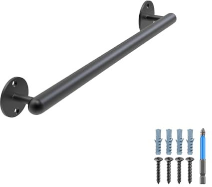 Dolibest Metal Handrail, 41cm Grab Rail Indoor Staircase Banister Railing Black Wall Mounted Stair Balustrade 3.3cm Round Pipe Outdoor Safety Grab Bar Elderly Handle Grip for Younger/Kids/Disabled