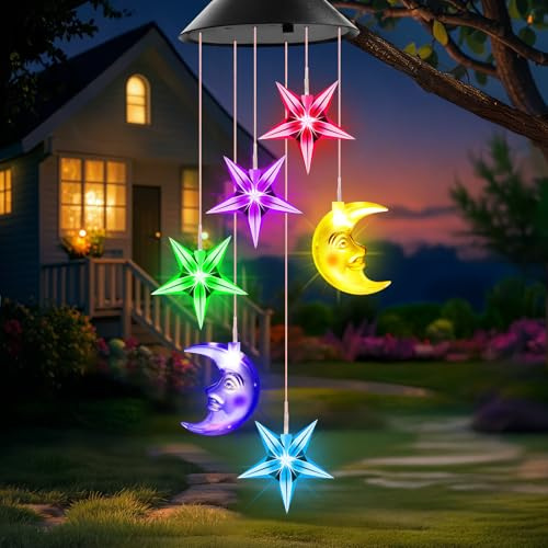 Geburtstagsgeschenk für Frauen, Solarlampen für Außen Garten Balkon Deko Wetterfest Geschenke, Sternmond Solar Windspiele für Draußen Hängend, Terassendeko Solarleuchten Geschenke für Frauen Mama Oma