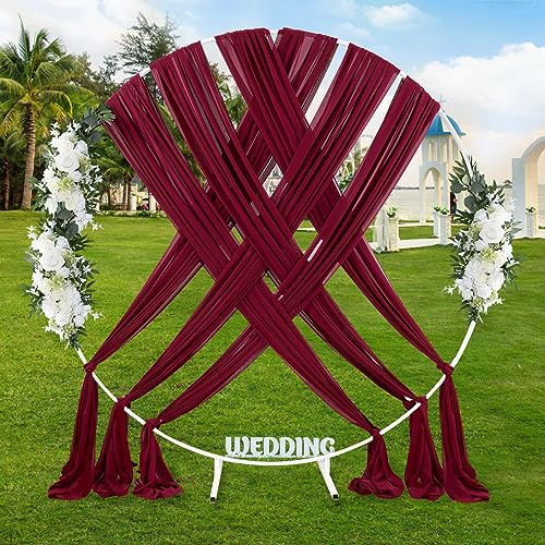 6 Panels 6 Yards Burgundy Wedding Arch Drapes Sheer Backdrop Curtain for Wedding Ceremony Party Ceiling Decor