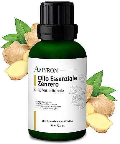 Ätherisches Öl Ingwer AMYRON 30 ml | Zingiber Officinale | Natürlich Und Zu 100% Rein Ideal Für Aromatherapie | Ätherisches Öldiffusor | Aromatische Massagen | Lebensmittelgebrauch | GMO-frei