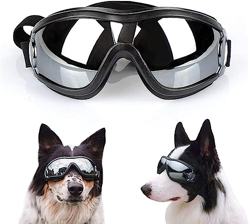 KOMUNJ Hundebrille Haustier-Sonnenbrille Wasserdicht Winddicht Augenschutz für Mittel Groß Hund Anti-UV Schutzbrille Motorrad Hunde Brille für Gross/Mittel Hunde