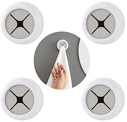 Xinlie Ganchos Adhesivos Ganchos para Toallas Toallero Round Towel Holder Ganchos de Toalla Soporte de toalla de té Premium Round Tea Towel Holder para Puertas,Colgador de Paño de Cocina y Baño(4 PCS)