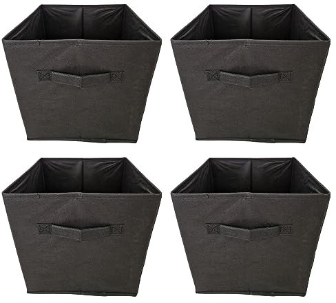 Aryllis Folding Storage Boxes, Black, Pack of 4, Collapsible Fabric Storage Cubes - 27cm x 27cm