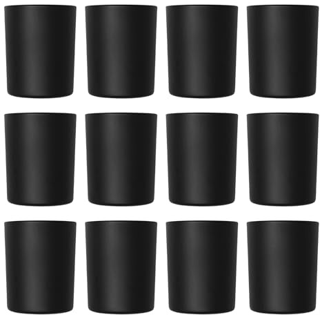 DistrEbution Kerzengläser schwarz matt 12 Stück Dekoglas Teelichthalter 85 x Ø 70 mm Tischdeko 200 ml