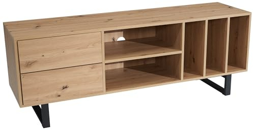FineBuy Lowboard 150x40x55 cm Eiche-Dekor Braun mit Schubladen, TV-Kommode | TV-Schrank für Fernseher bis 70 Zoll, Fernsehschrank mit offenem Regalfach, Fernsehtisch mit Stauraum