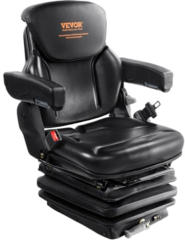 VEVOR Siège de Chariot Élévateur Universel Siège de Tracteur Rabattable Dossier à Angle Réglable Micro-interrupteur Ceinture de Sécurité Accoudoirs 3 Niveaux Absorption Chocs pour Chargeur Excavateur