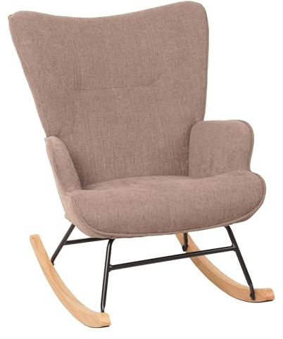 Mendler Schaukelstuhl HWC-N14, Schwingstuhl Relaxsessel Fernsehsessel, Massiv-Holz Metall Stoff/Textil 320g/m² - braun