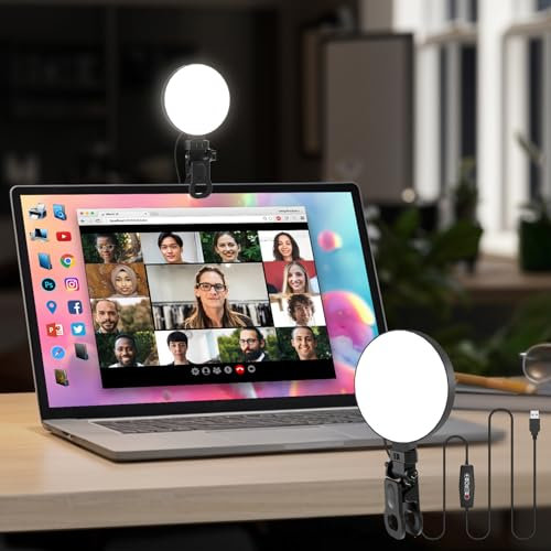 Mojimdo LED Ringlicht für Handy und Laptop, Selfie Licht mit 3 Farbtemperaturen und 5 Helligkeitsstufen, USB Videolicht für Videokonferenz, Zoom, YouTube, TikTok, Makeup, Fotografie