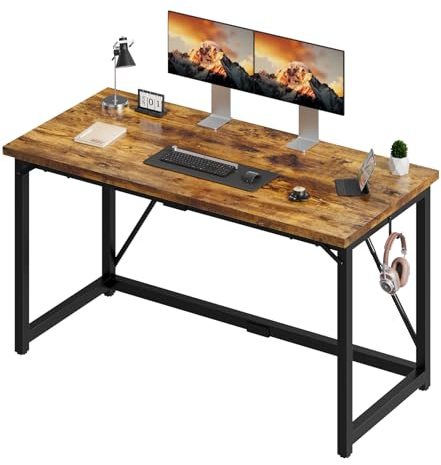 Devoko Schreibtisch Tisch 140x50x75 cm Computertisch Klein | Schreibtisch klein mit verstellbaren Füßen & Haken,60 kg Tragkraft für Homeoffice-Arbeitsflächen,Braun