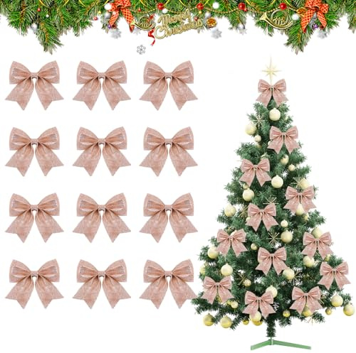 SULOLI 12pcs Noeuds de Ruban de Noël 14*14cm Arcs de Noël Rose Ruban Nœuds