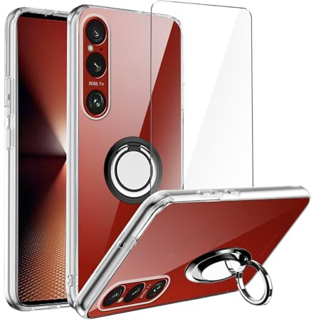 LYZXMY Case for Sony Xperia 1 VI 5G (6.5) Clear phone case + 360° Rotating Ring Stand+ 1 pcs tempered Glass Screen Protector.