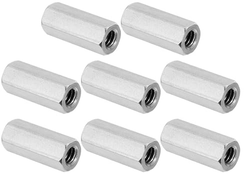 PATIKIL 1/4-20 UNC 304 Edelstahl Sechskant Kupplungsmuttern, 8 Stück 0.1/25mm Langmutter Gewindehülse Sechskantmutter Edelstahl Kupplungsmutter Gewindemuffe Gewindeeinsatz, Silberton