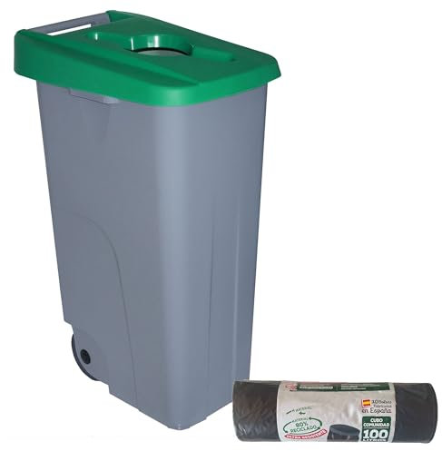 WELL HOME MOBILIARIO & DECORACIÓN Contenedor Abierto 85L Verde H.76cm + Rollo 10 bolsas de basura 100L